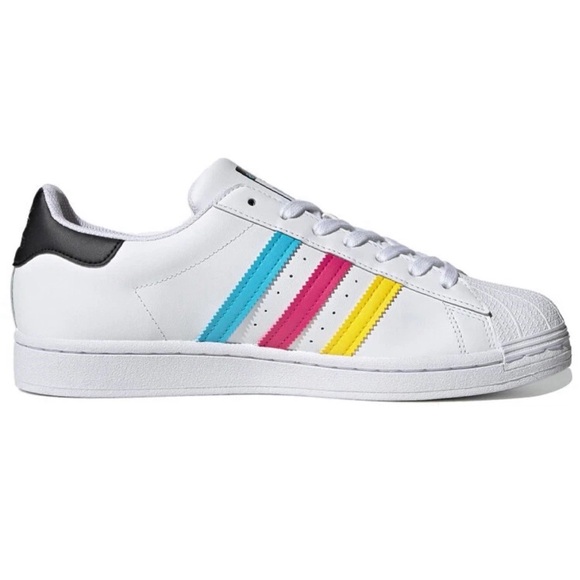 Adidas Superstar "J" Colorful Stripes Cloud White Sneaker Men's size 5 Women 6.5 - Picture 2 of 16